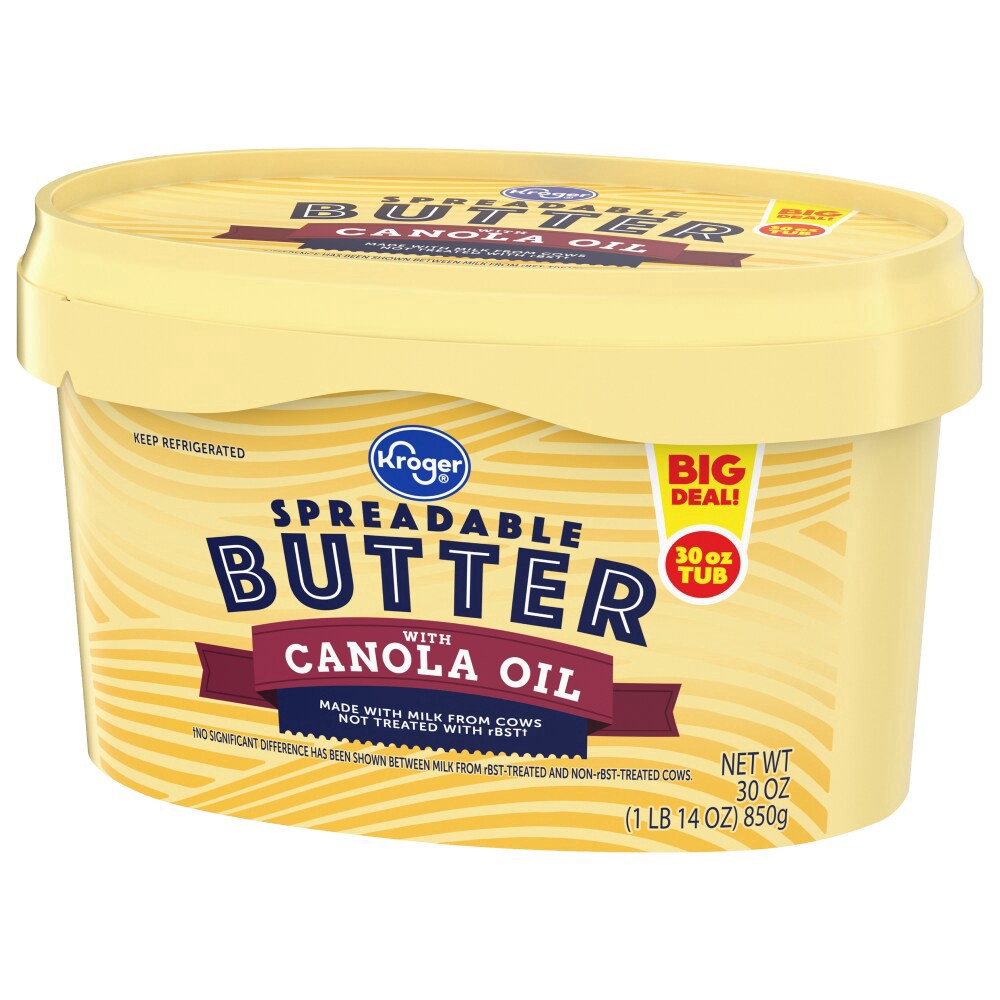slide 3 of 6, Kroger Spreadable Butter With Canola Oil, 30 oz