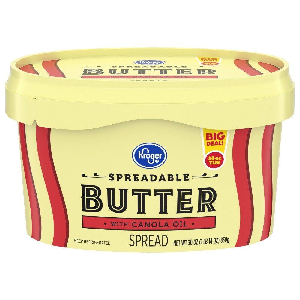 slide 1 of 2, Kroger Spreadable Butter With Canola Oil, 30 oz