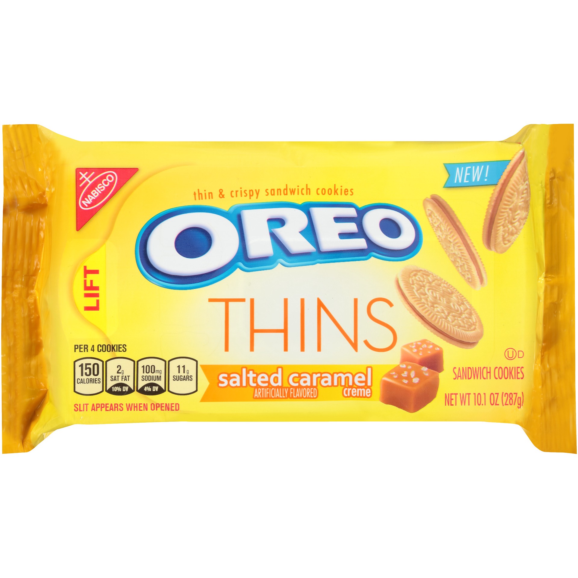 slide 1 of 6, Oreo Thins Salted Caramel Creme Sandwich Cookies (10.1oz), 10.1 oz