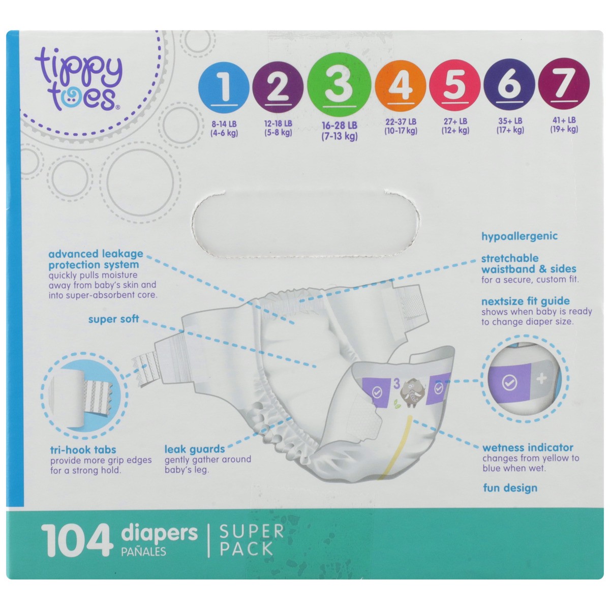 slide 5 of 8, Tippy Toes Club Size 3 Diapers, 104 ct