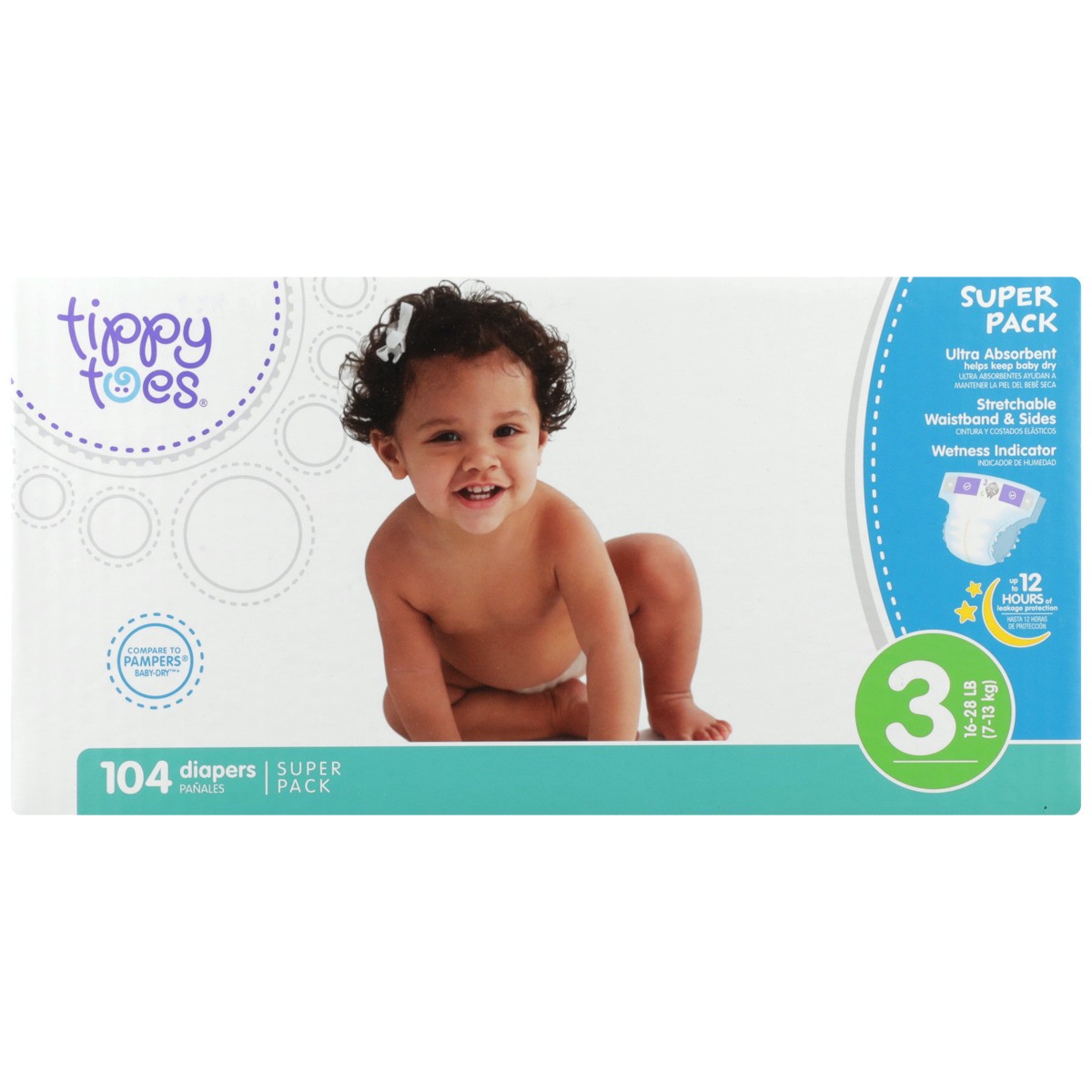 slide 7 of 8, Tippy Toes Club Size 3 Diapers, 104 ct