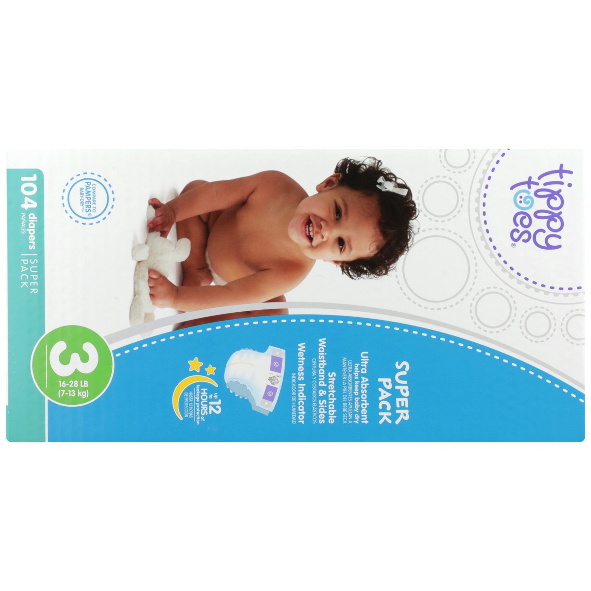 slide 8 of 8, Tippy Toes Club Size 3 Diapers, 104 ct