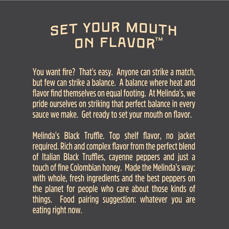 slide 5 of 5, Melinda's Black Truffle Hot Sauce - 2oz, 2 oz