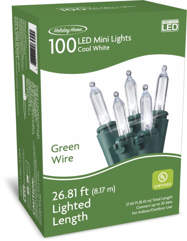 slide 1 of 1, Holiday Home Led Green Wire 100 Mini String Christmas Lights - Cool White, 100 ct