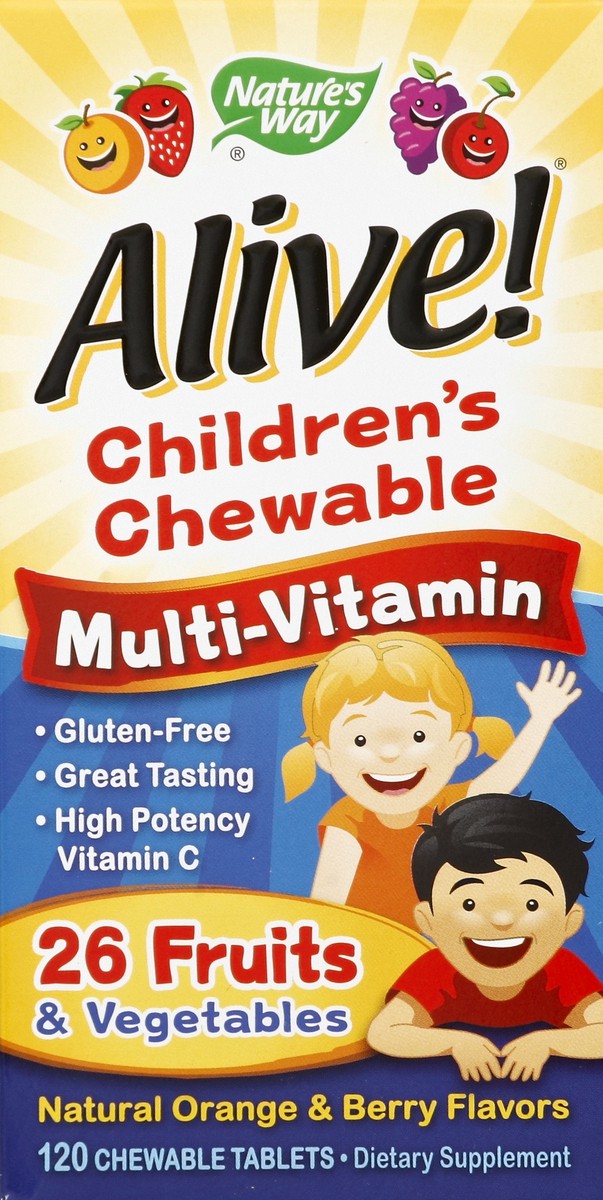 slide 4 of 4, Nature's Way Alive! Kids Orange & Berry Fruit Flavored Multivitamin 120 Chewable Tablets, 120 ct