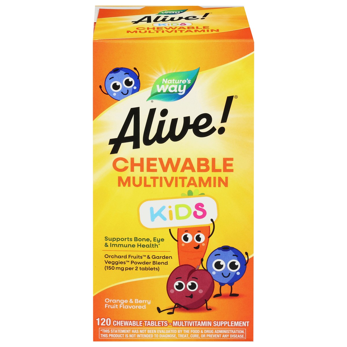 slide 1 of 4, Nature's Way Alive! Kids Orange & Berry Fruit Flavored Multivitamin 120 Chewable Tablets, 120 ct