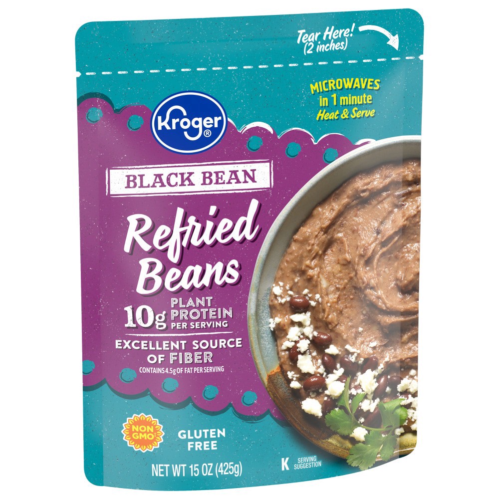 slide 2 of 2, Kroger 60-Second Refried Black Beans, 15 oz