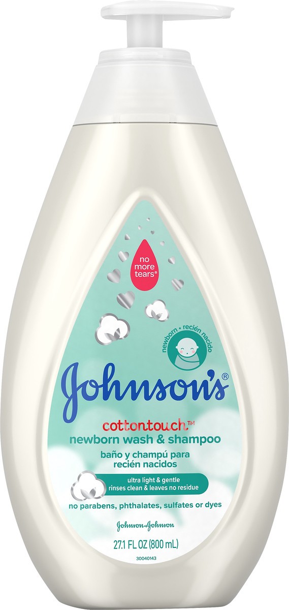 slide 3 of 7, Johnson's CottonTouch Newborn Baby Wash & Shampoo with No More Tears, Sulfate-, Paraben- Free for Sensitive Skin, Made with Real Cotton, Gently Washes Away Dirt & Germs, 27.1 fl. oz, 27.10 fl oz