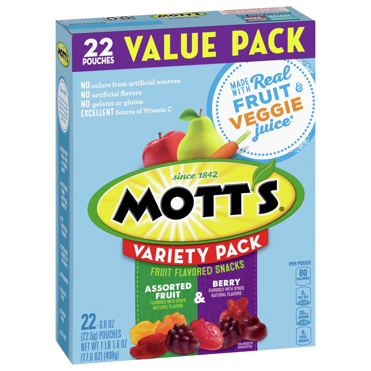 slide 8 of 9, Mott's Fruit Flavored Snacks, Berry and Assorted Fruit, Gluten Free Snack, Value Pack, 22 Ct, 17.6 oz, 22 ct