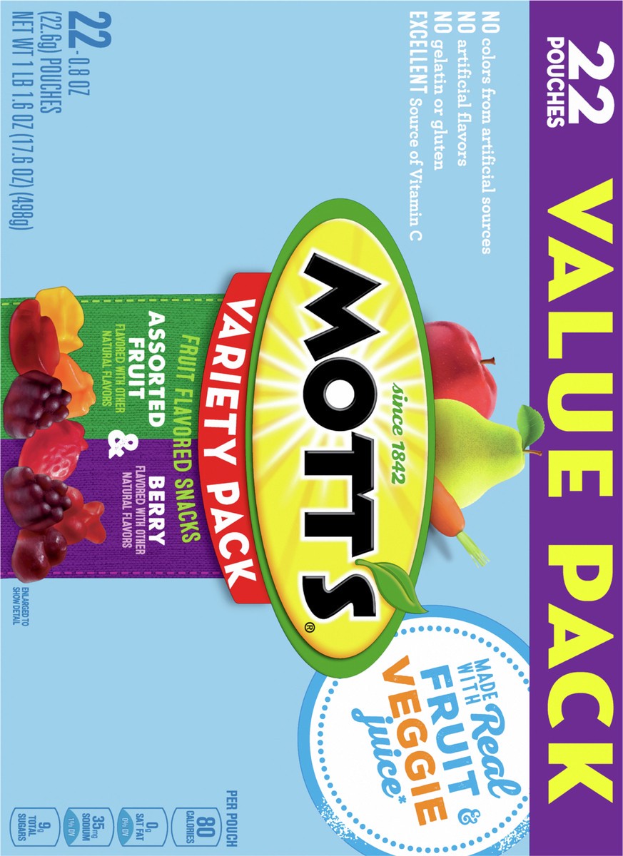 slide 6 of 9, Mott's Fruit Flavored Snacks, Berry and Assorted Fruit, Gluten Free Snack, Value Pack, 22 Ct, 17.6 oz, 22 ct