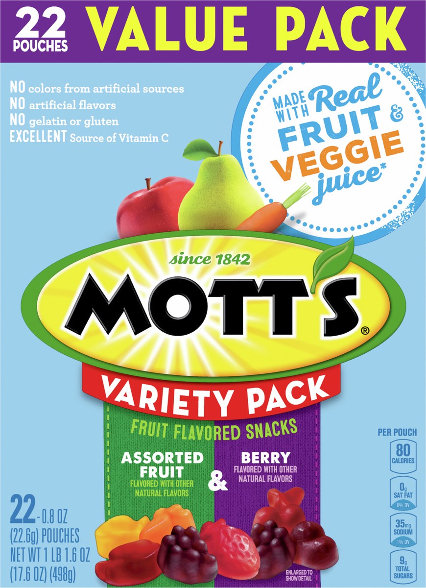 slide 9 of 9, Mott's Fruit Flavored Snacks, Berry and Assorted Fruit, Gluten Free Snack, Value Pack, 22 Ct, 17.6 oz, 22 ct