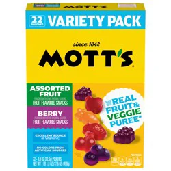 Mott's Fruit Flavored Snacks, Berry and Assorted Fruit, Gluten Free Snack, Value Pack, 22 Ct, 17.6 oz