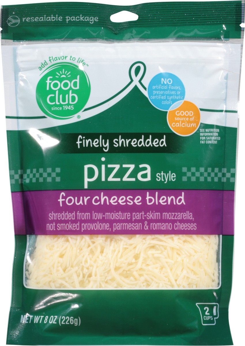 slide 1 of 6, Food Club Pizza Style Four Cheese Blend Finely Shredded Cheese 8 oz, 8 oz