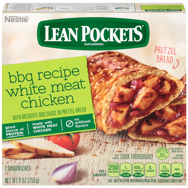 slide 1 of 4, Lean Pockets BBQ Recipe White Meat Chicken Pretzel Bread Sandwiches, 9 oz