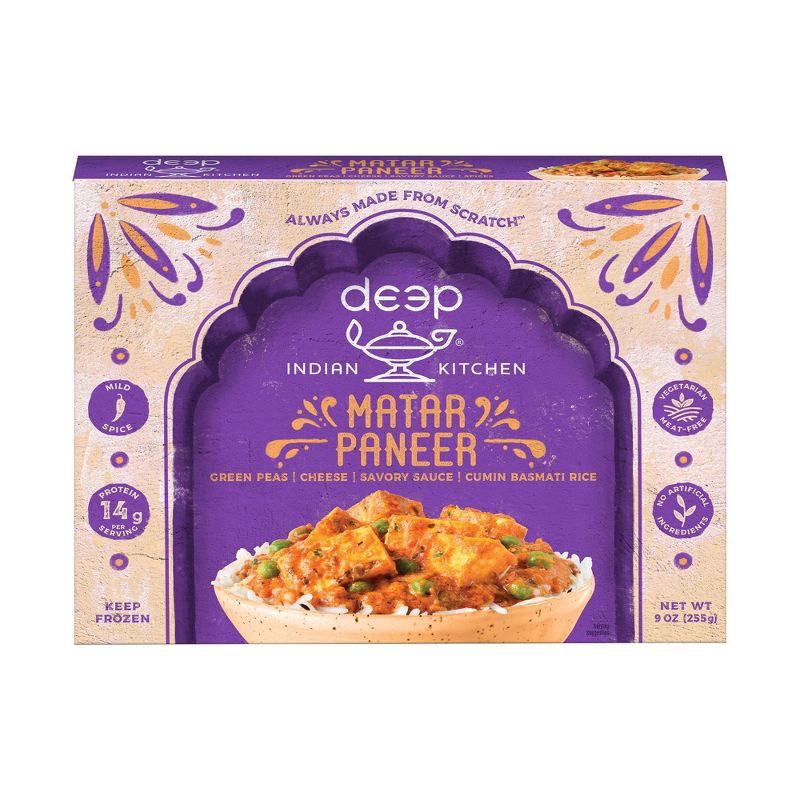 slide 1 of 6, Deep Indian Kitchen Frozen Matar Paneer with Rice - 9oz, 9 oz