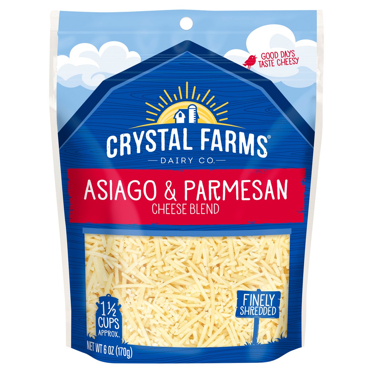 slide 1 of 1, Crystal Farms Finely Shredded Asiago & Parmesan Cheese, 8 oz