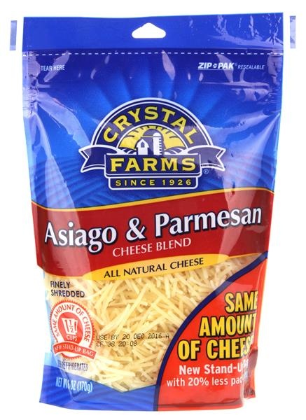 slide 1 of 1, Crystal Farms Finely Shredded Asiago & Parmesan Cheese, 8 oz