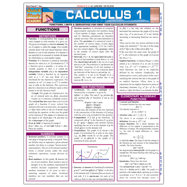 slide 1 of 1, QuickStudy Guide, Calculus 1, 1 ct
