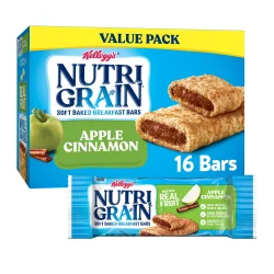 Kellogg's Nutri-Grain Soft Baked Breakfast Bars, Made with Whole Grains, Kids Snacks, Apple Cinnamon