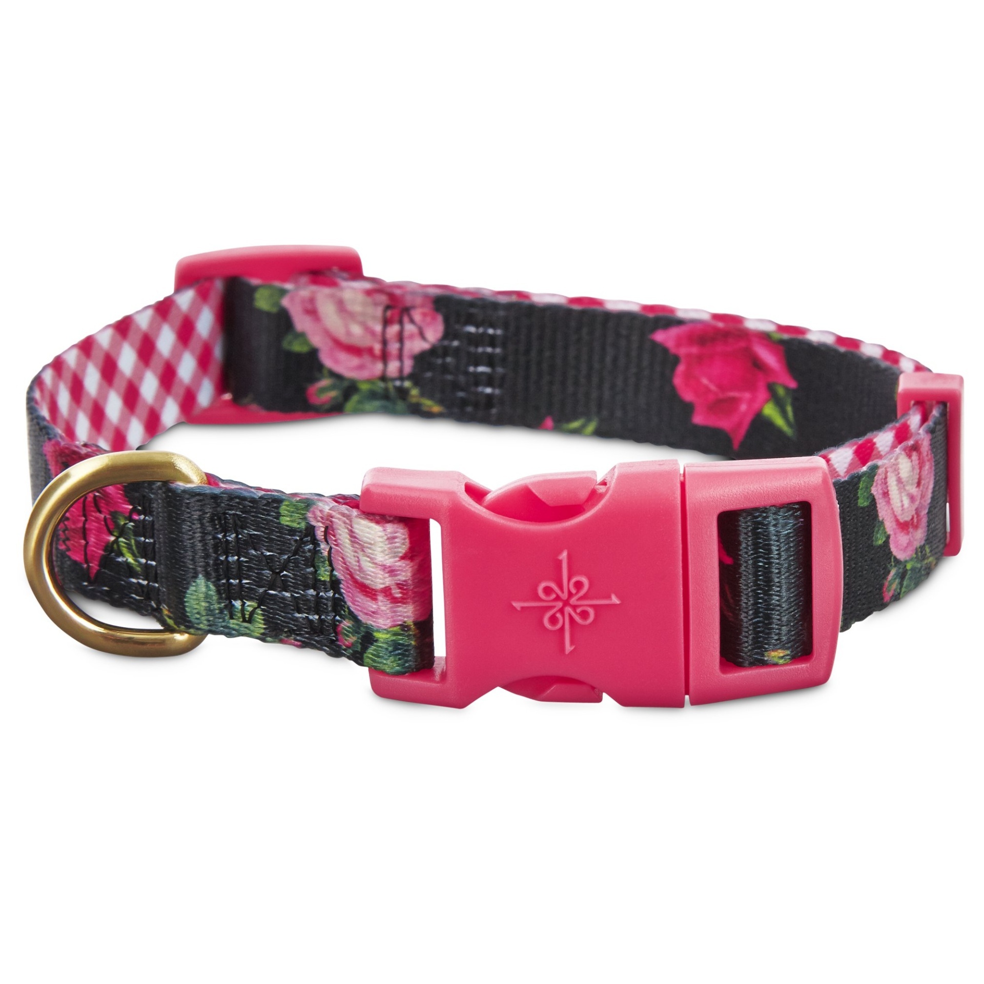 slide 1 of 1, Good2Go Pink Rose Print Dog Collar in Black, Medium, M