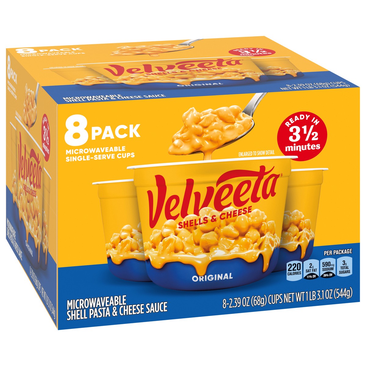 slide 6 of 9, Velveeta Shells & Cheese Original Microwaveable Shell Pasta & Cheese Sauce, 8 ct Box, 2.39 oz Cups, 8 ct