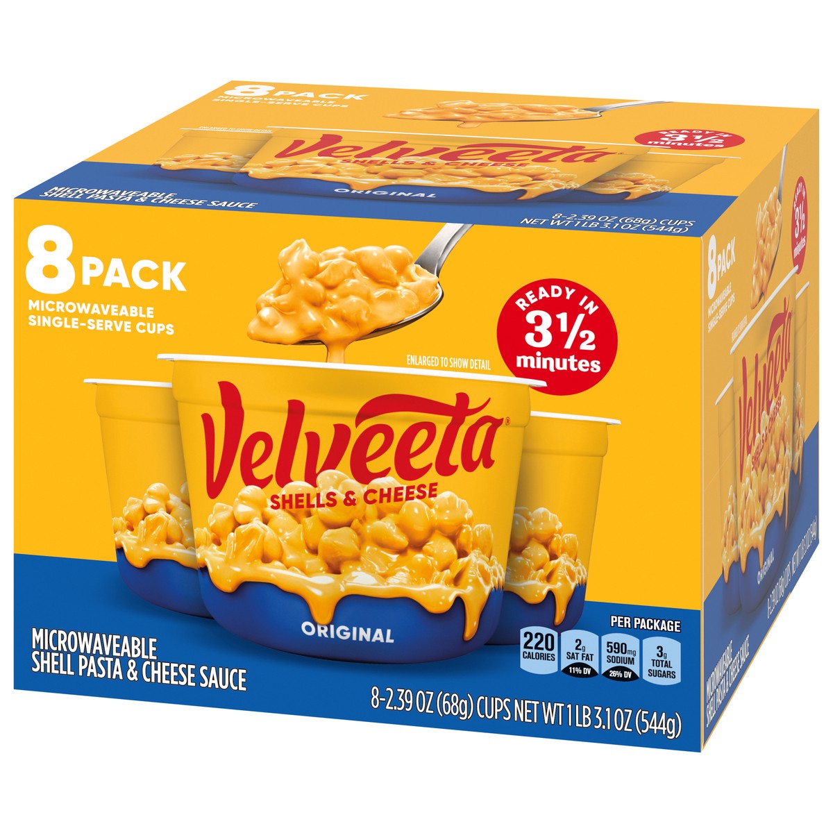 slide 5 of 9, Velveeta Shells & Cheese Original Microwaveable Shell Pasta & Cheese Sauce, 8 ct Box, 2.39 oz Cups, 8 ct