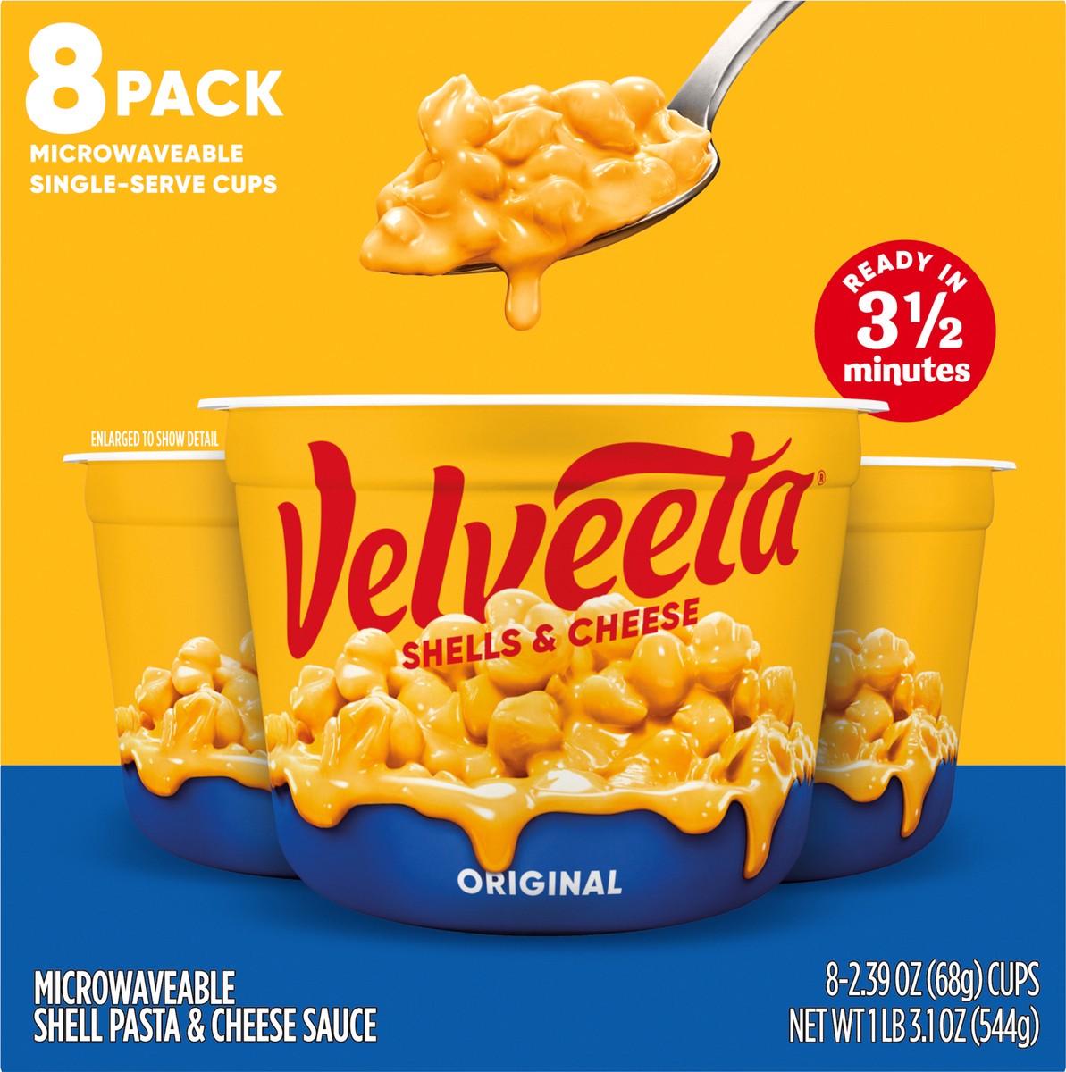 slide 3 of 9, Velveeta Shells & Cheese Original Microwaveable Shell Pasta & Cheese Sauce, 8 ct Box, 2.39 oz Cups, 8 ct