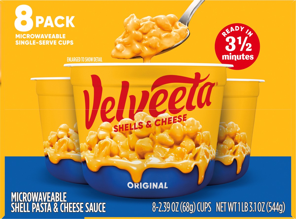 slide 4 of 9, Velveeta Shells & Cheese Original Microwaveable Shell Pasta & Cheese Sauce, 8 ct Box, 2.39 oz Cups, 8 ct