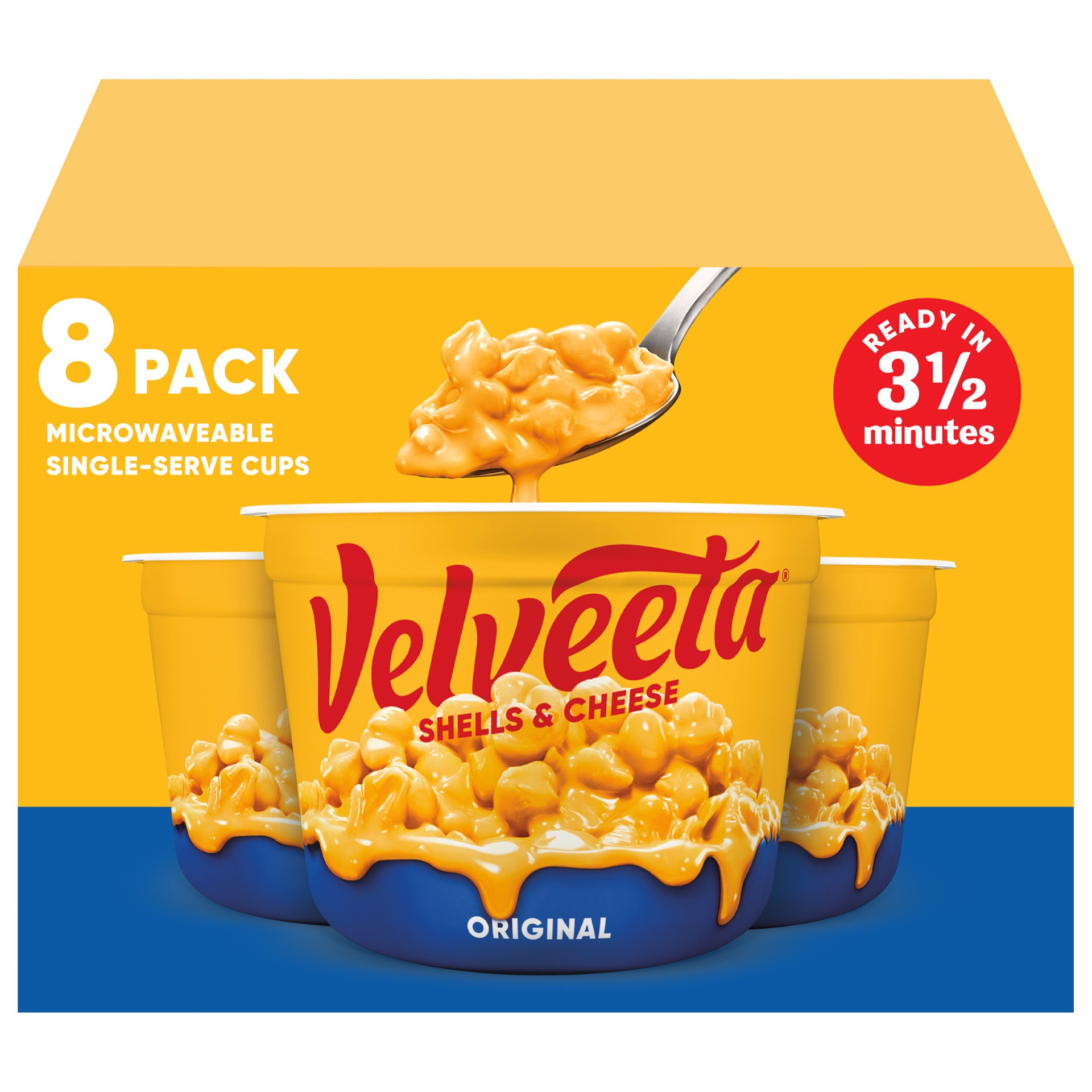 slide 1 of 9, Velveeta Shells & Cheese Original Microwaveable Shell Pasta & Cheese Sauce, 8 ct Box, 2.39 oz Cups, 8 ct