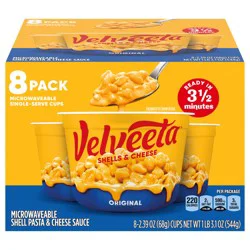Velveeta Shells & Cheese Original Microwaveable Shell Pasta & Cheese Sauce, 8 ct Box, 2.39 oz Cups