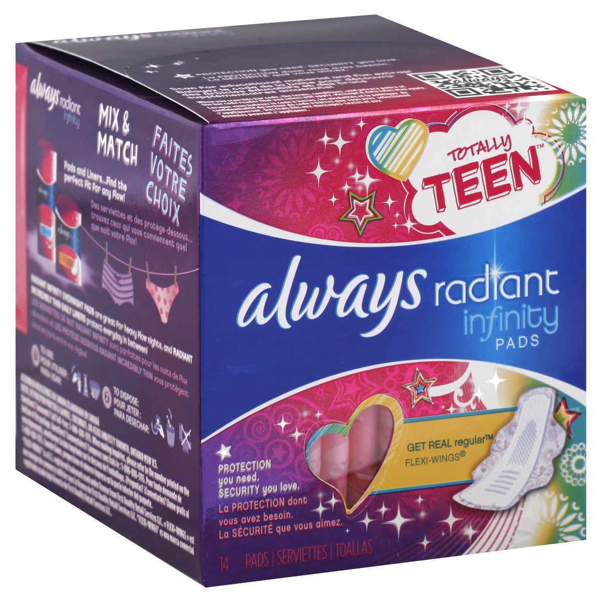 slide 2 of 7, Always Radiant Teen Get Real Regular Flexi-wings Pads With Flex Foam, 14 ct