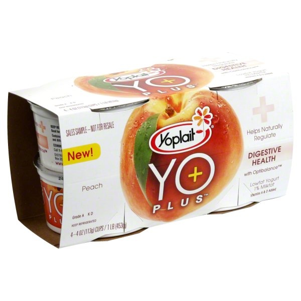 slide 1 of 1, Yoplait Yo Plus Peach Low Fat Yogurt, 1 ct