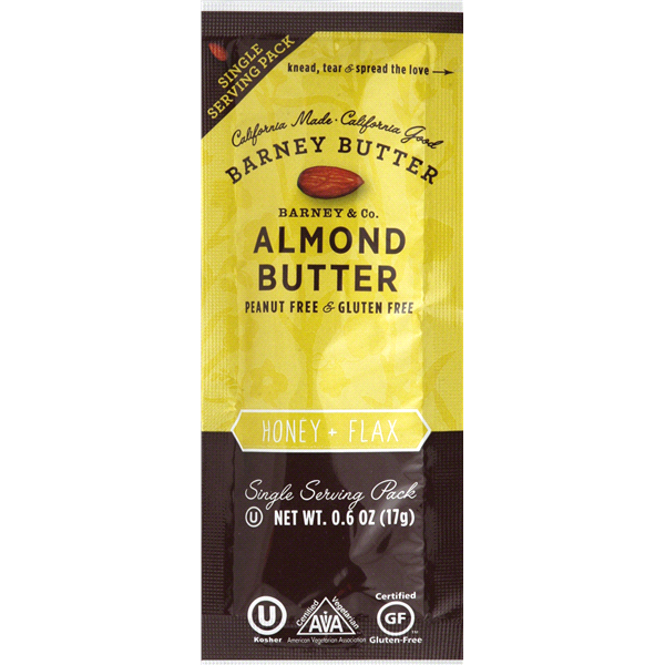 slide 1 of 1, Barney Butter Honey & Flax Almond Butter, 0.6 oz