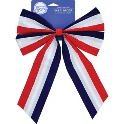 Destination Holiday Red White & Blue Striped Flocked Patriotic Bow