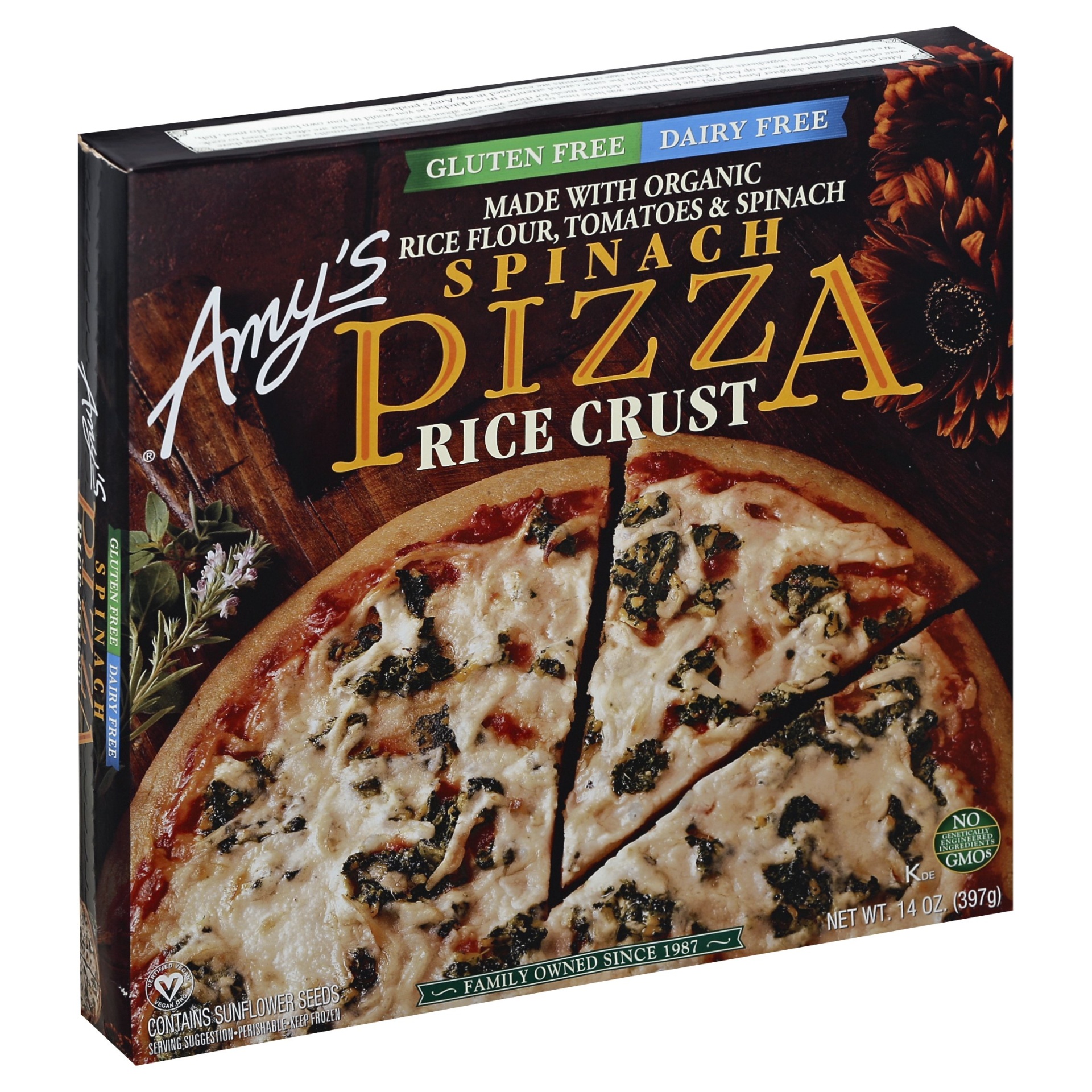 slide 1 of 4, Amys Organic Spinach Rice Crust Pizza, 14 oz