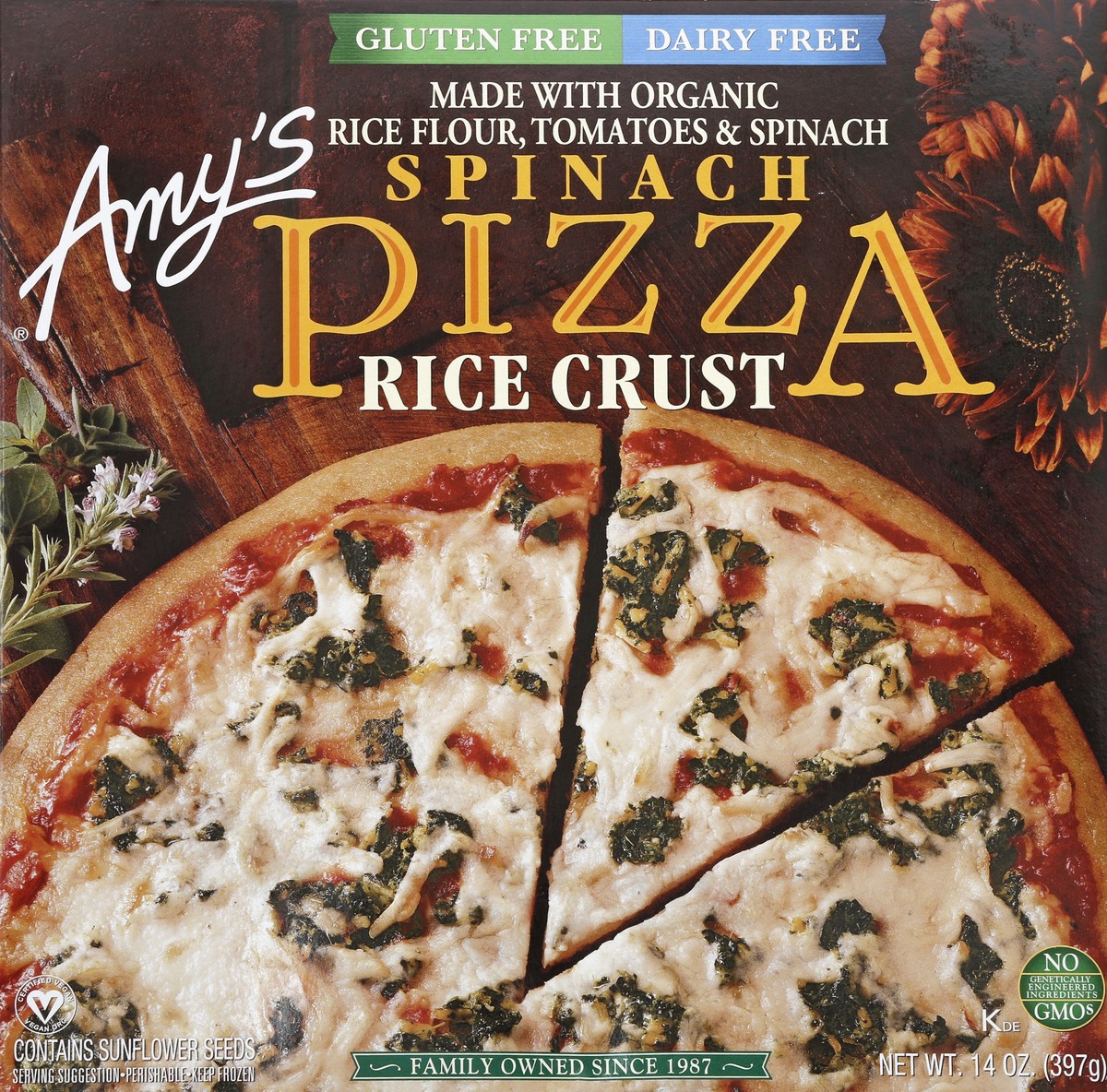 slide 2 of 4, Amys Organic Spinach Rice Crust Pizza, 14 oz