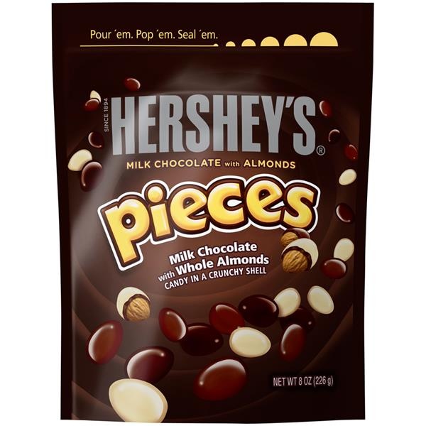 slide 1 of 1, Hershey's Pieces Milk Chocolate With Almonds, 8 oz