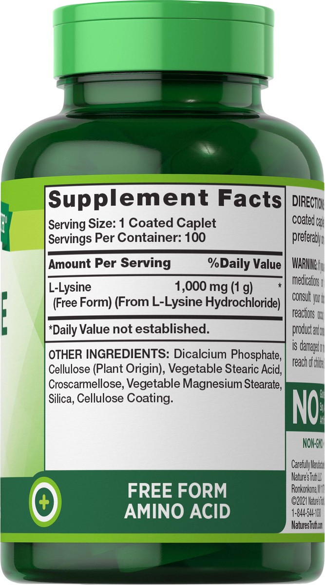 slide 5 of 5, Nature's Truth L-Lysine, 100 ct; 1000 mg