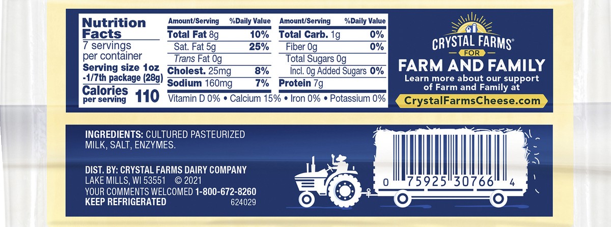 slide 8 of 8, Crystal Farms Havarti Cheese Block, 7 oz, 7 oz