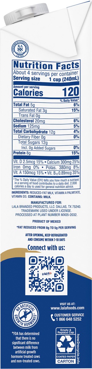 slide 9 of 11, LALA 2% Reduced Fat Milk 1.06 qt, 32 oz