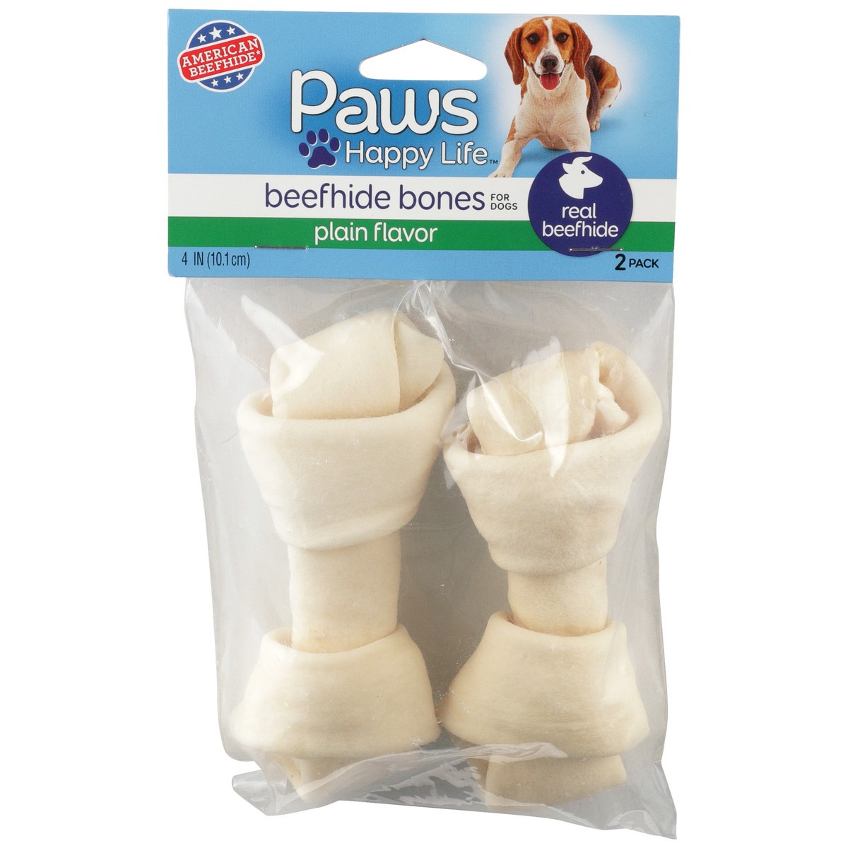 slide 1 of 8, Paws Happy Life Plain Flavor Beefhide Bones For Dogs, 2 ct