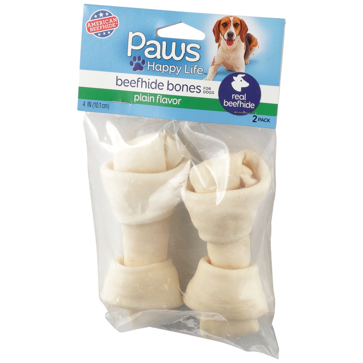 slide 2 of 8, Paws Happy Life Plain Flavor Beefhide Bones For Dogs, 2 ct