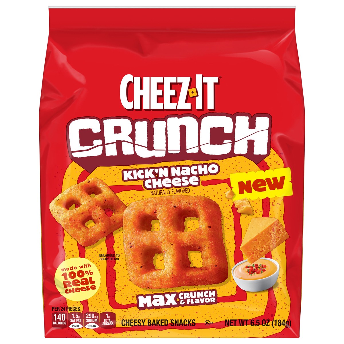 slide 1 of 15, Cheez-It Crunch Cheesy Baked Snacks Kick'n Nacho Cheese, 6.5 oz