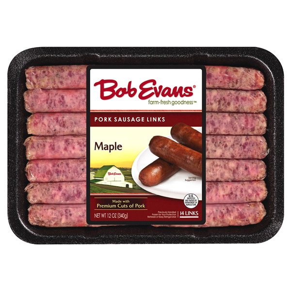 slide 1 of 1, Bob Evans Pork Sausage Links, Maple, 12 oz