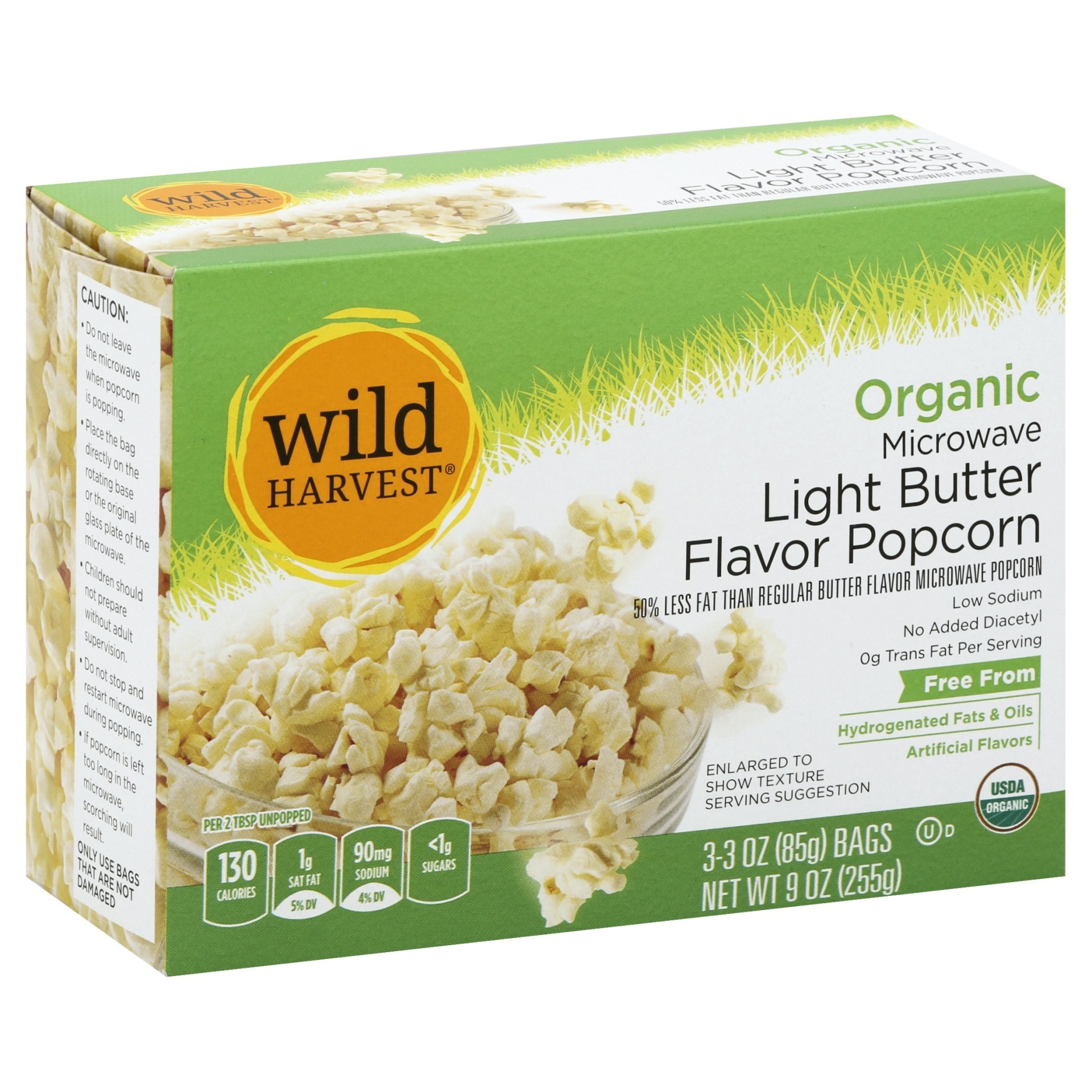 slide 1 of 1, Wild Harvest Organic Microwave Light Butter Flavor Popcorn, 9 oz