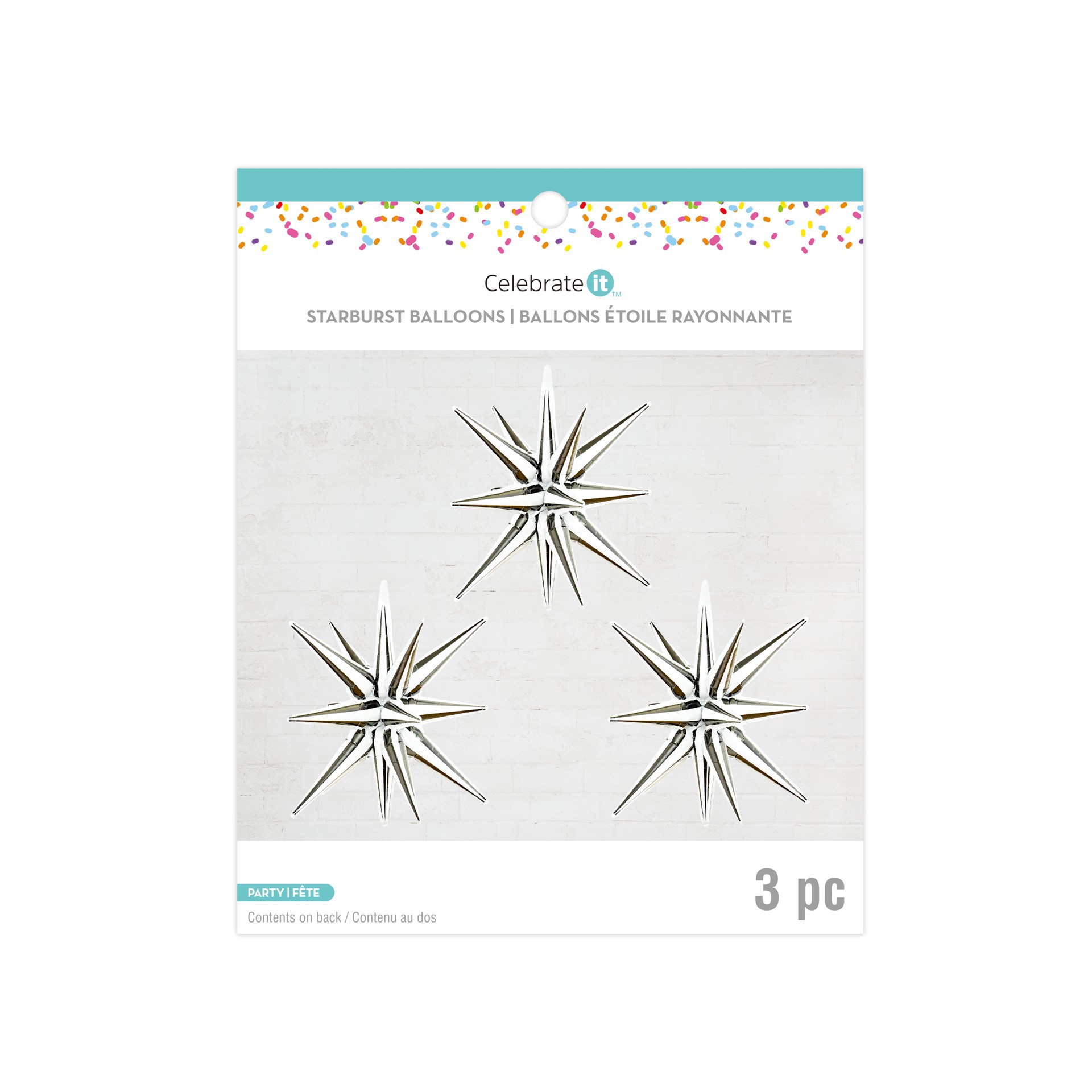 slide 2 of 3, 26" Black & White Stripes Starburst Foil Balloons, 3ct. By Celebrate It, 3 ct