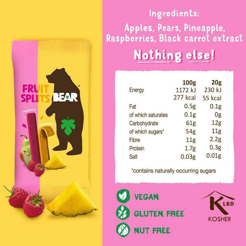 slide 5 of 5, BEAR Raspberry Pineapple Fruit Splits - 3.5oz, 3.5 oz