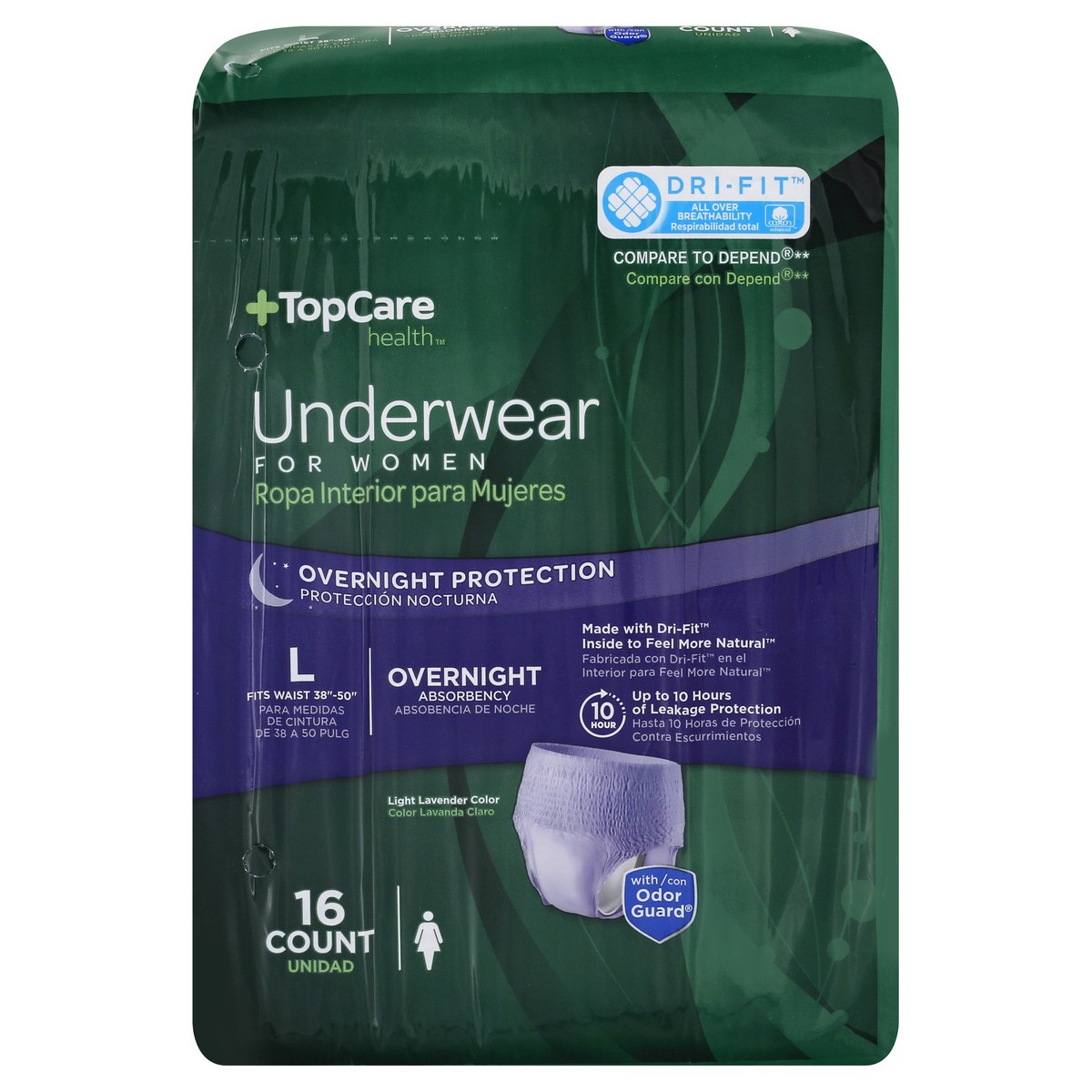 slide 1 of 9, TopCare Health For Women Overnight Large Underwear 16 ea, 16 ct