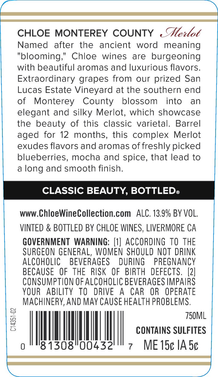 slide 2 of 5, Chloe Merlot, Red Wine, San Lucas, Monterey County 2017, 1 ct, 750ml Bottle, 750 ml