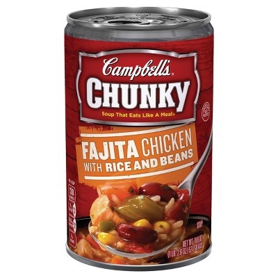 slide 1 of 8, Campbell's Chunky Fajita Chicken With Rice & Beans Soup, 18.6 oz